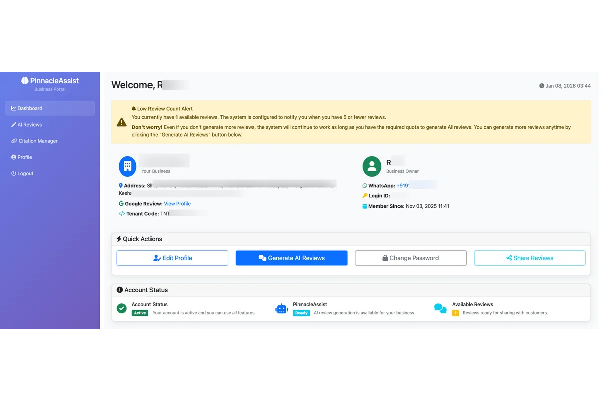 Pinnacle Assist Admin Dashboard